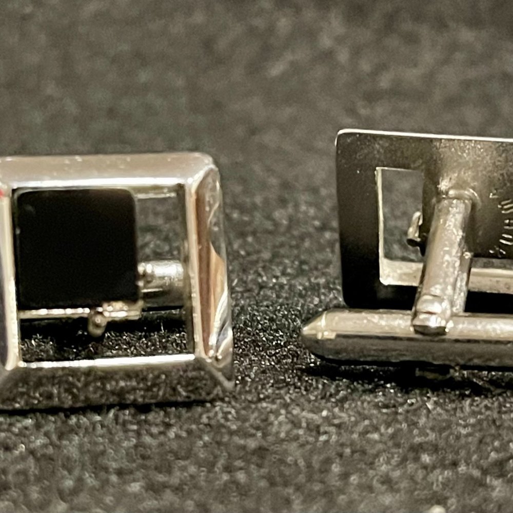 Silver and Black Onyx Stone Cuff Links